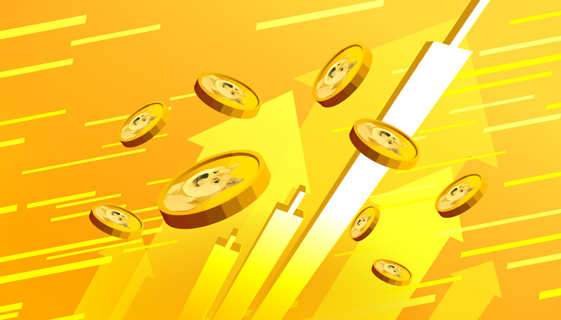 14296034 dogecoin doge crescendo no ar em fundo amarelo investimento em criptomoeda e conceito de crescimento financeiro mercado altista vetor